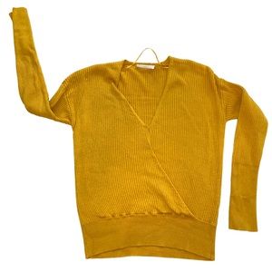 Elodie Faux Wrap V-Neck Sweater Long Sleeve Ribbed Knit Mustard Size XSmall